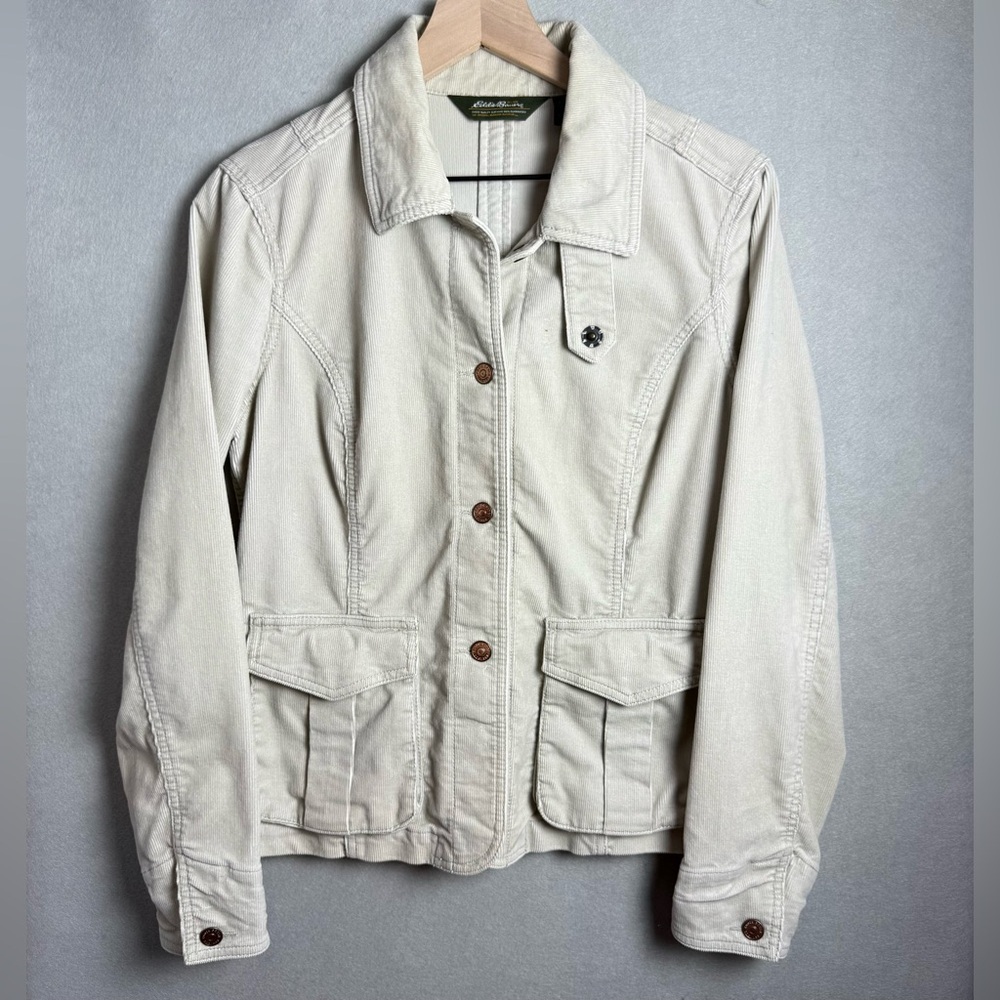 Eddie Bauer Women’s Corduroy Jacket Button Up Long Sleeve Pockets Cream size M